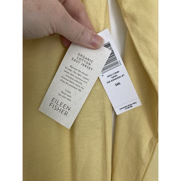 Eileen Fisher Women Small V Neck Elongated Jacket Sunshine Organic Cotton Jersey - Picture 4 of 9